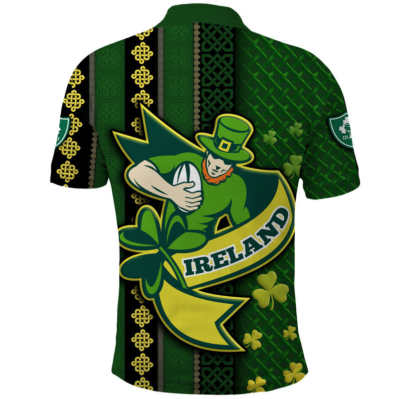 Ireland Celtic Knot Rugby Polo Shirt Irish Gold and Green Pattern - Wonder Print Shop
