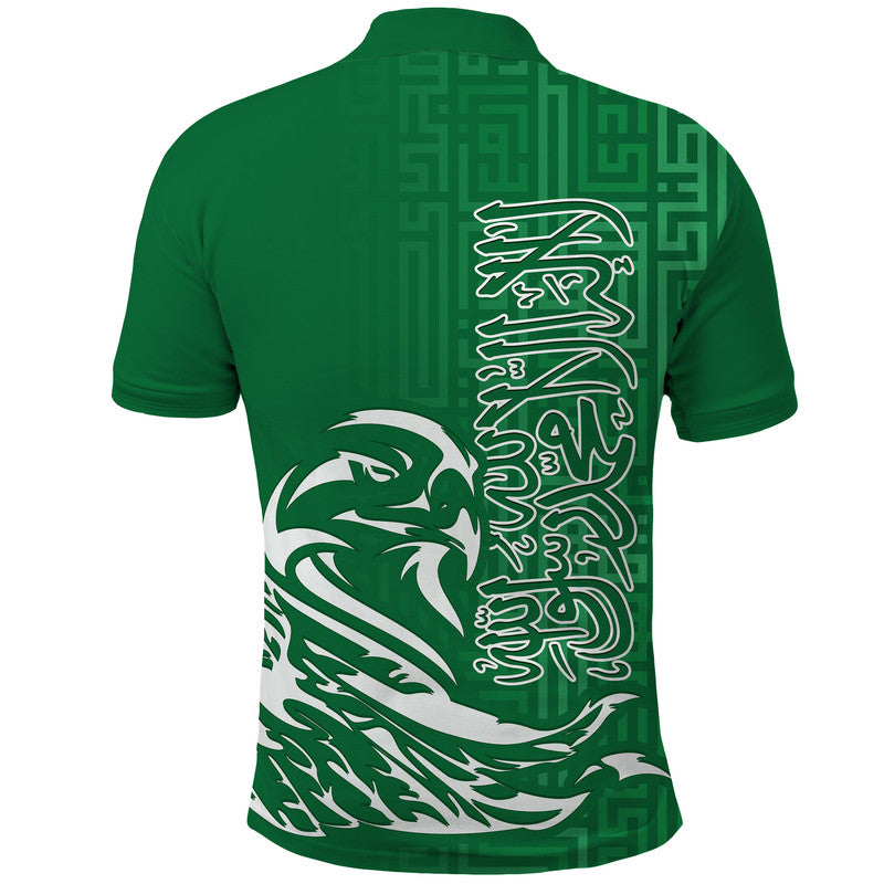 Saudi Arabia Football Falcon Bird And Arabic Text Polo Shirt - Wonder Print Shop