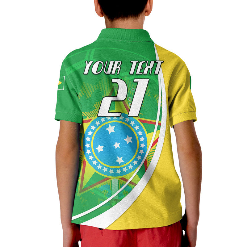 Green and yellow football polo shirt back with 'YOUR TEXT' and large 27 print.