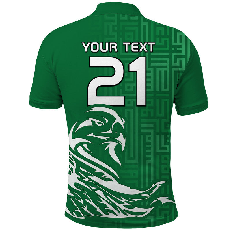 Custom Saudi Arabia Football Falcon Bird And Arabic Text Polo Shirt - Wonder Print Shop