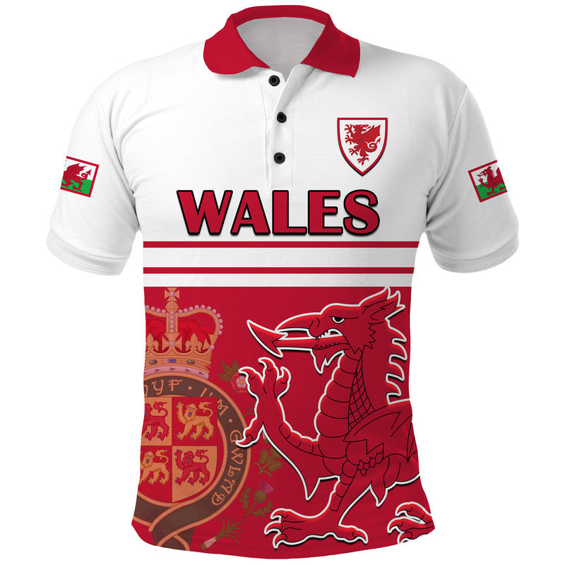 Custom Wales Football Qatar 2022 Cymru Polo Shirt Coat Of Arms Red - Wonder Print Shop