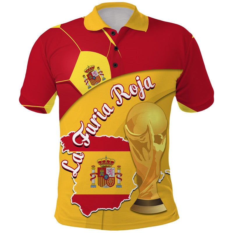 Custom Spain Football Champions Polo Shirt Spain Flag With Soccer Ball - Wonder Print Shop