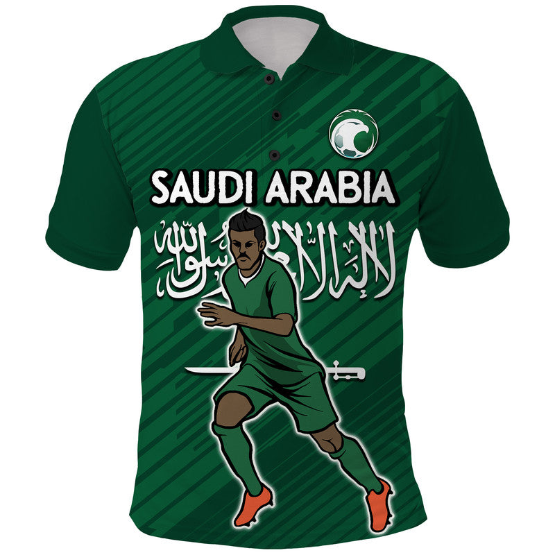 Custom Saudi Arabia Football with Flag Background Polo Shirt - Wonder Print Shop