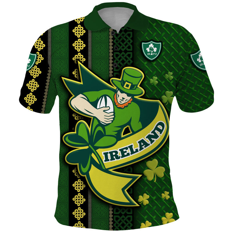Custom Ireland Celtic Knot Rugby Polo Shirt Irish Gold and Green Pattern - Wonder Print Shop