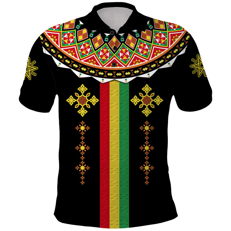 Custom Ethiopia Cross Polo Shirt Geometric Ethnic - Wonder Print Shop
