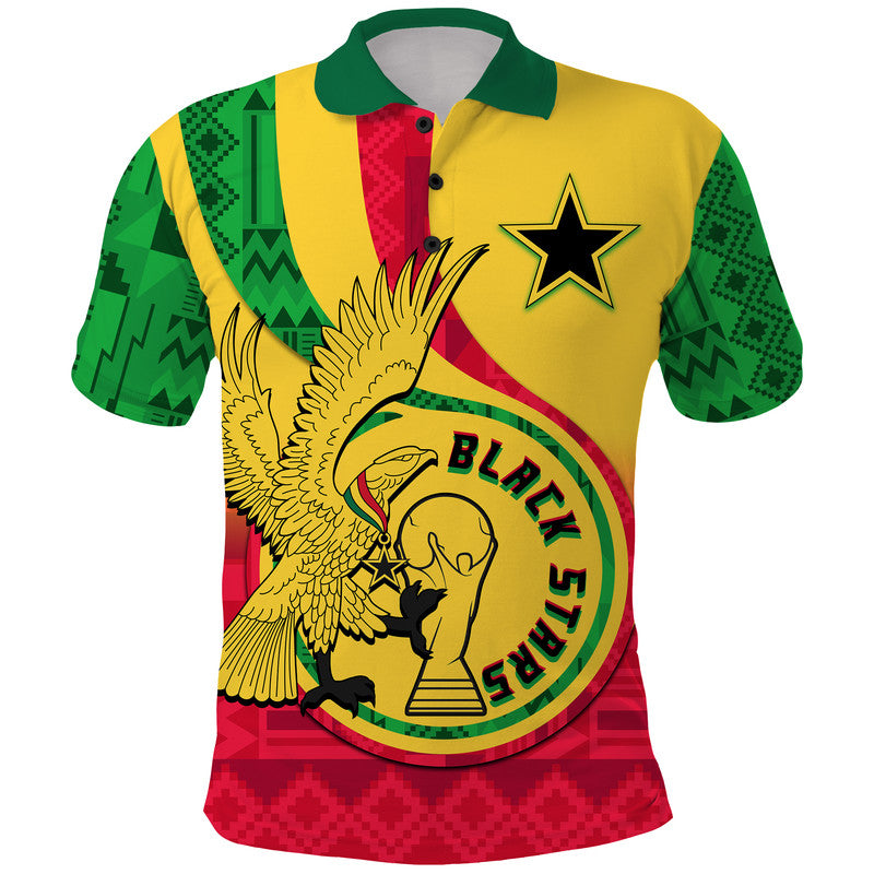 Custom Ghana Football Black Star and Golden Tawny Eagles Polo Shirt - Wonder Print Shop
