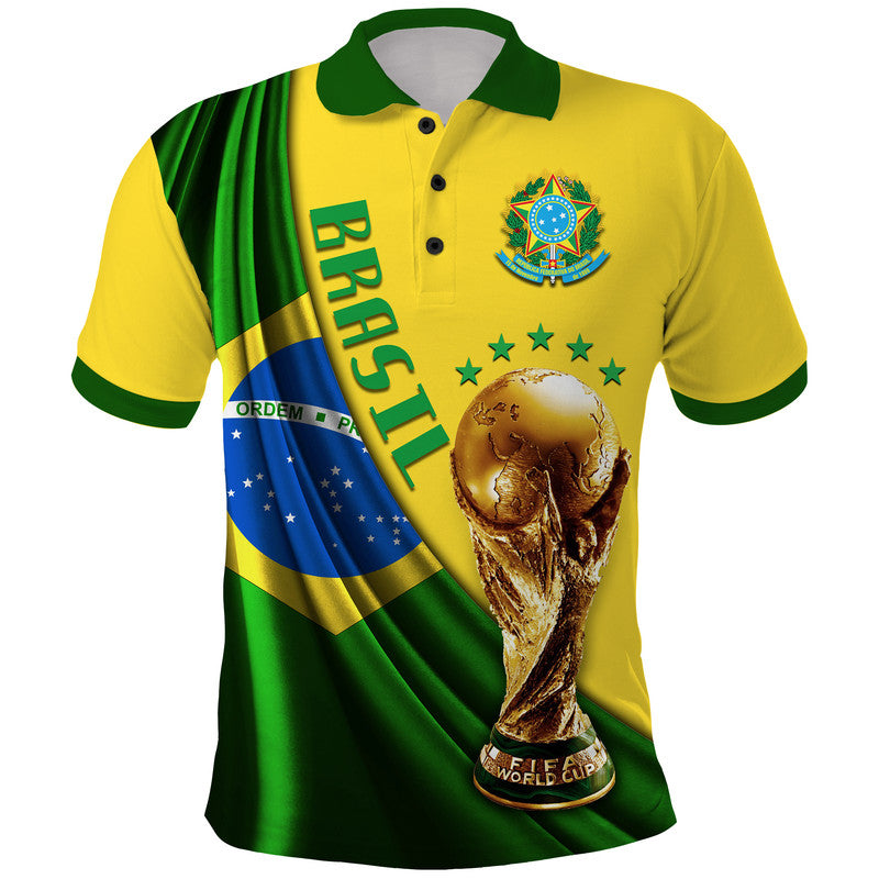 Custom Brasil Football Champions WC 2022 Polo Shirt - Wonder Print Shop
