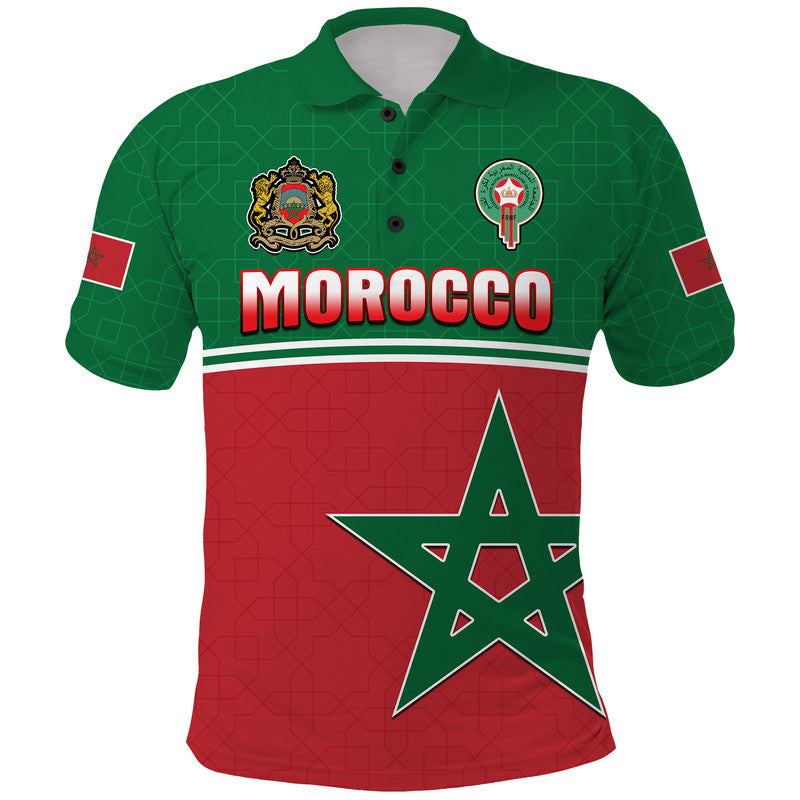 Custom Morocco Football Polo Shirt Geometric Halftone Pattern - Wonder Print Shop