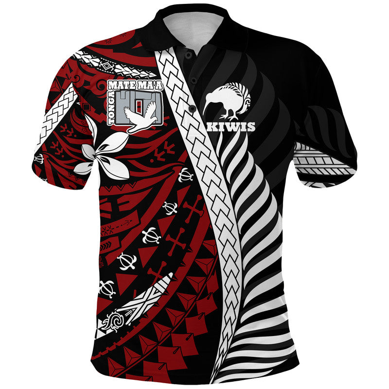 Custom Mate Maa Tonga Mixed Aotearoa Kiwis Rugby Polo Shirt Silver Fern Mixed Polynesian Style - Wonder Print Shop