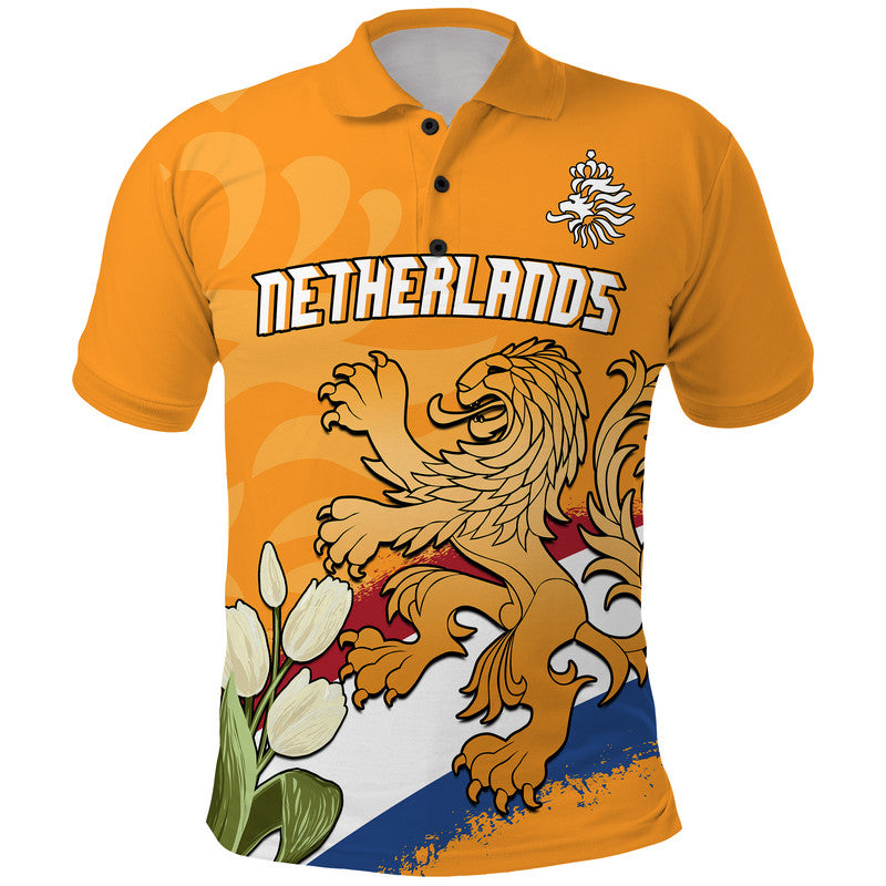 Custom Netherlands Football Flag Mix Tulip Flower Polo Shirt - Wonder Print Shop