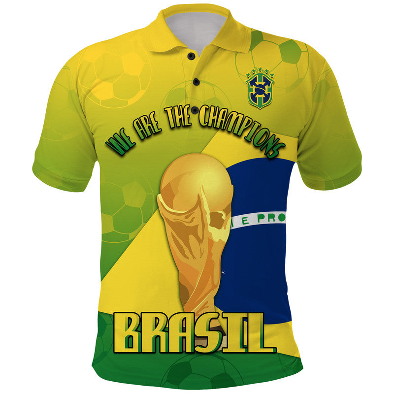 Custom Brasil Football Champions Flag With Soccer Ball Polo Shirt - Wonder Print Shop