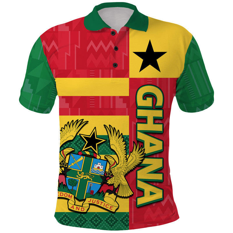 Ghana Football Flag Color Mixed Kente Pattern Polo Shirt - Wonder Print Shop