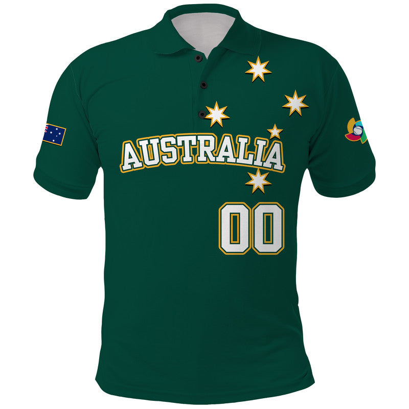 (Custom Text And Number) Baseball 2023 Australia Green Polo Shirt - Wonder Print Shop