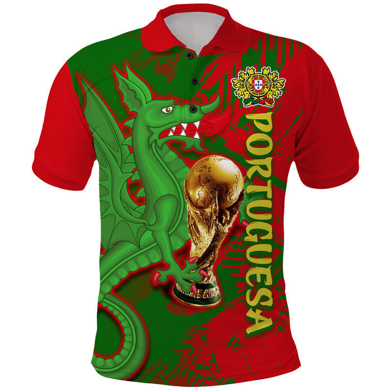 Custom Portugal Football Polo Shirt Dragon of Royal Arms During The Reign of Queen Maria II - Wonder Print Shop
