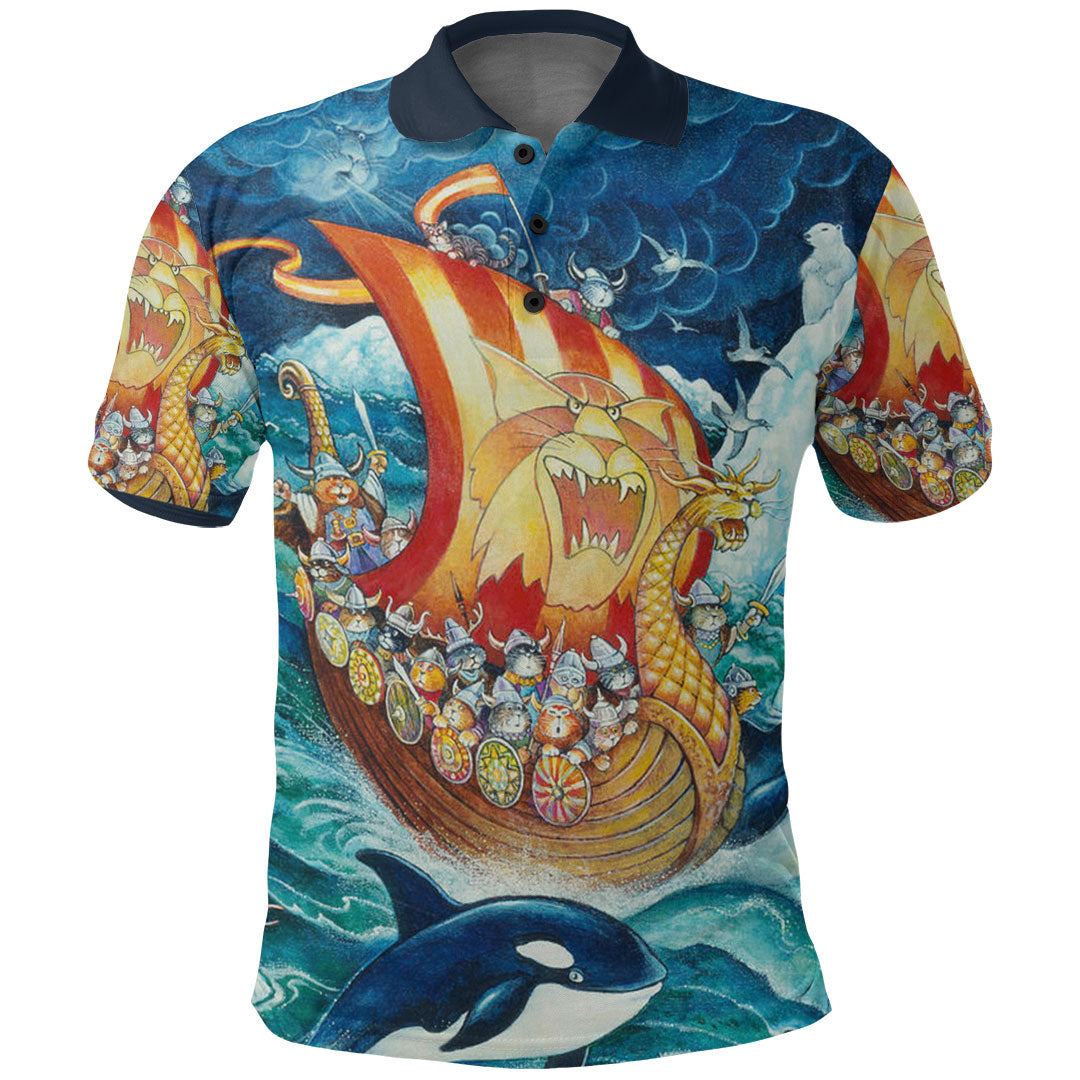 Viking Clothing Vikings Cat Drakkar Warship Polo Shirt RLT12 - Wonder Print Shop