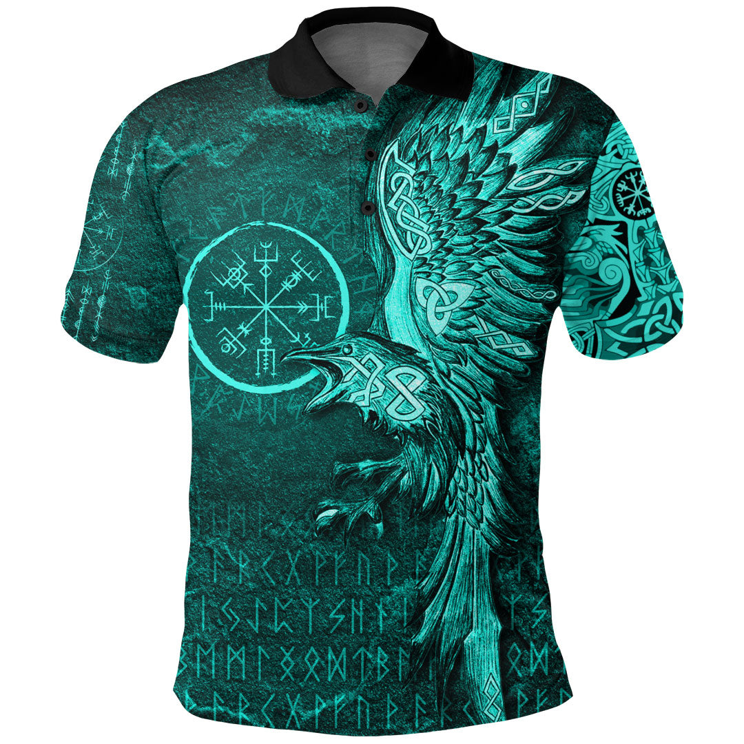 Viking Clothing Vegvisir With Raven Viking Compass Polo Shirt Cyan Version RLT12 - Wonder Print Shop