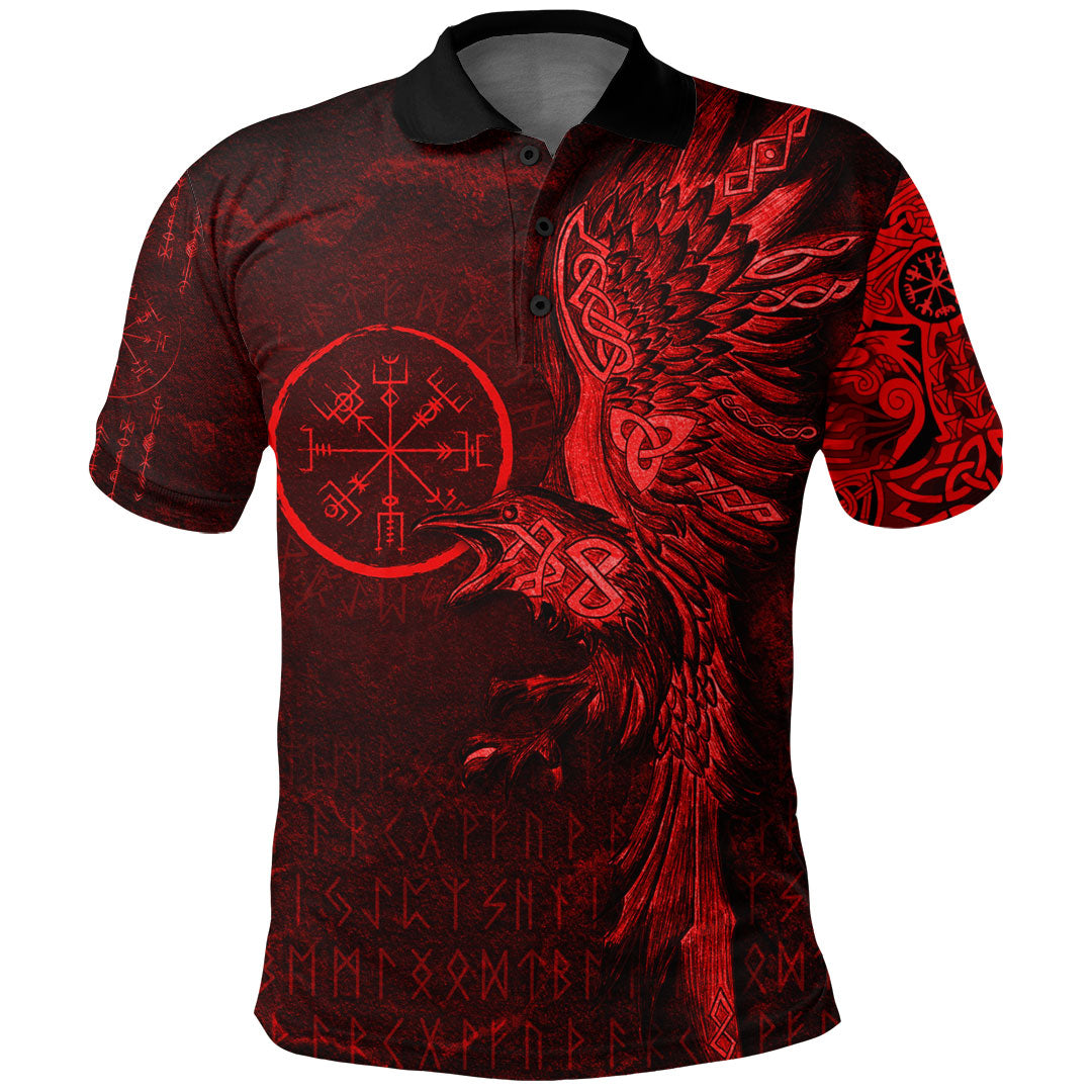 Viking Clothing Vegvisir With Raven Viking Compass Polo Shirt Red Version RLT12 - Wonder Print Shop