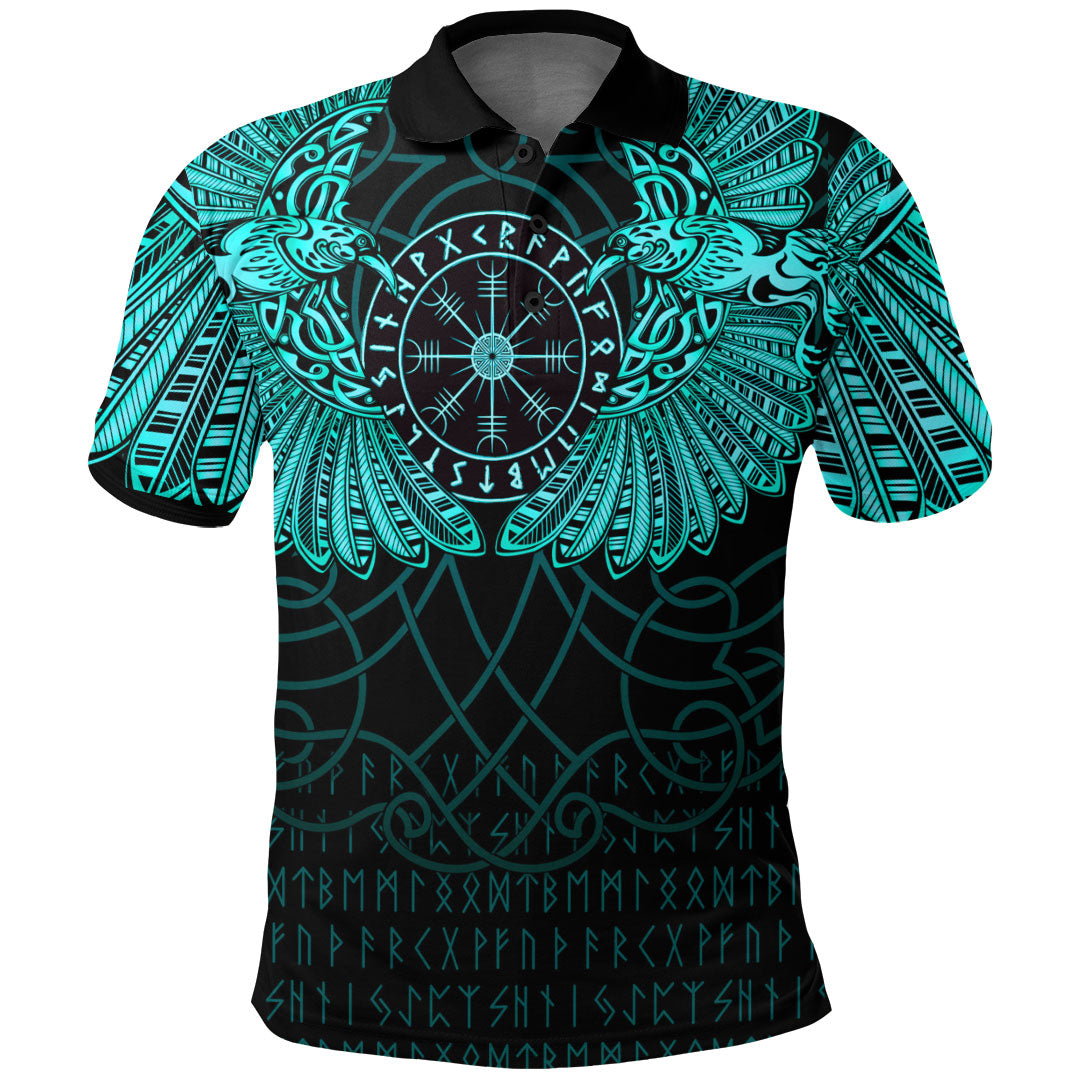 Viking Clothing Viking Odins Celtic Two Ravens Cyan Version Polo Shirt RLT12 - Wonder Print Shop