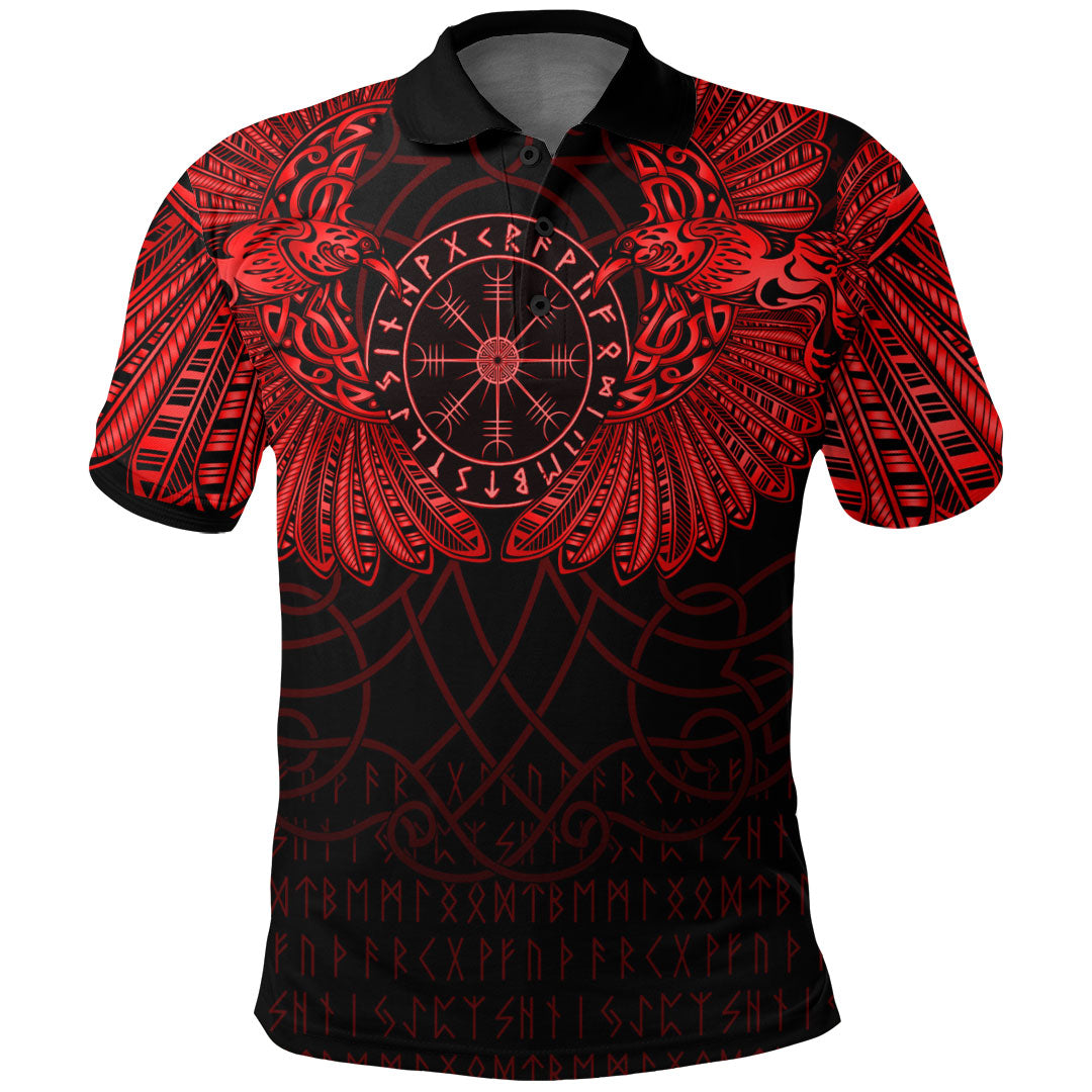 Viking Clothing Viking Odins Celtic Two Ravens Red Version Polo Shirt RLT12 - Wonder Print Shop