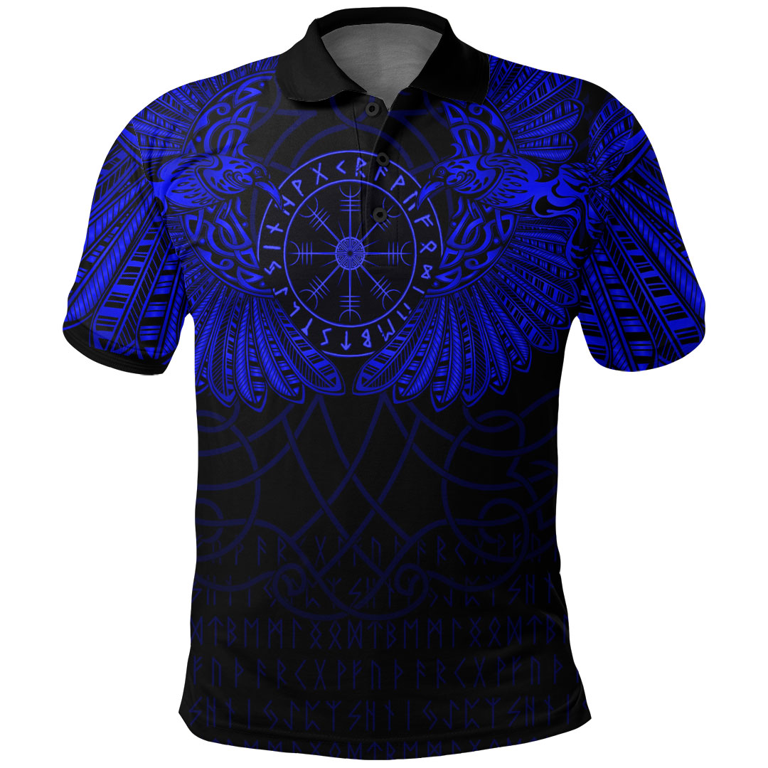 Viking Clothing Viking Odins Celtic Two Ravens Blue Version Polo Shirt RLT12 - Wonder Print Shop