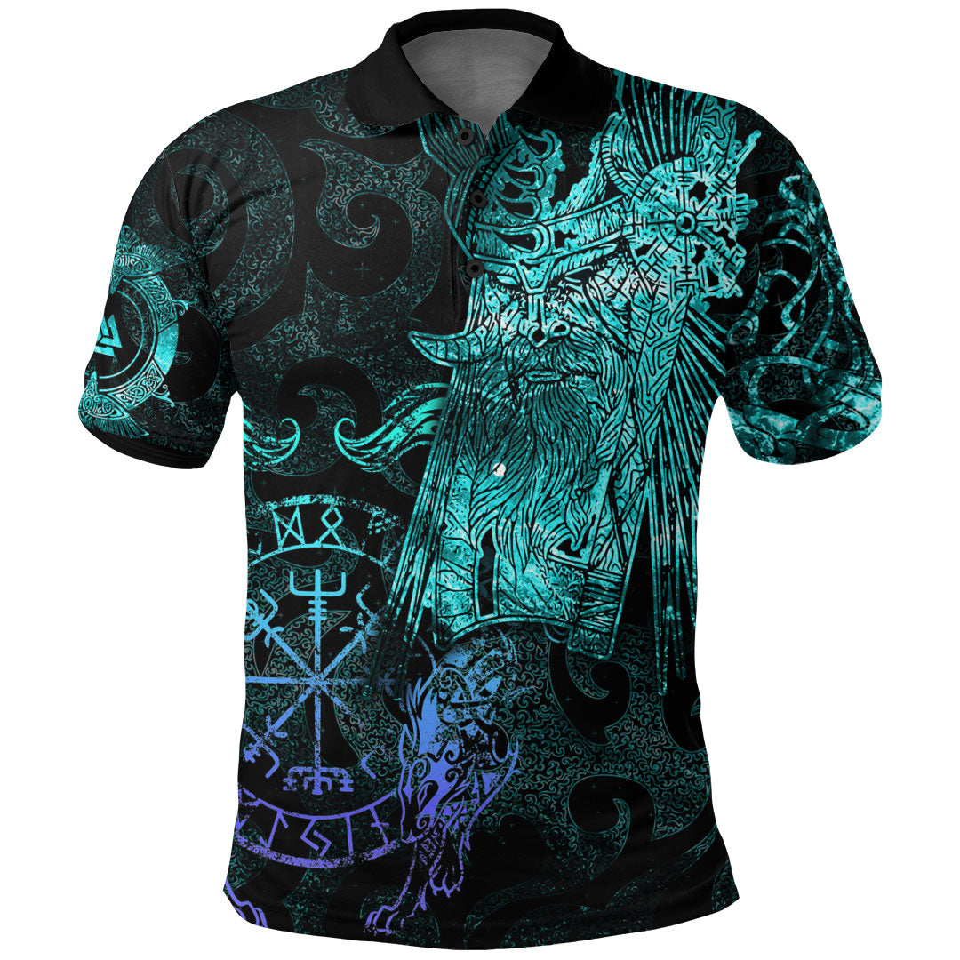 Viking Clothing Viking Odin Tattoo Cyan Version Polo Shirt RLT12 - Wonder Print Shop