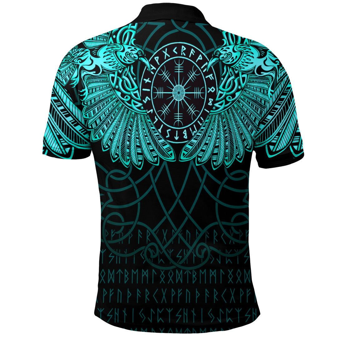 Viking Clothing Viking Odins Celtic Two Ravens Cyan Version Polo Shirt RLT12 - Wonder Print Shop