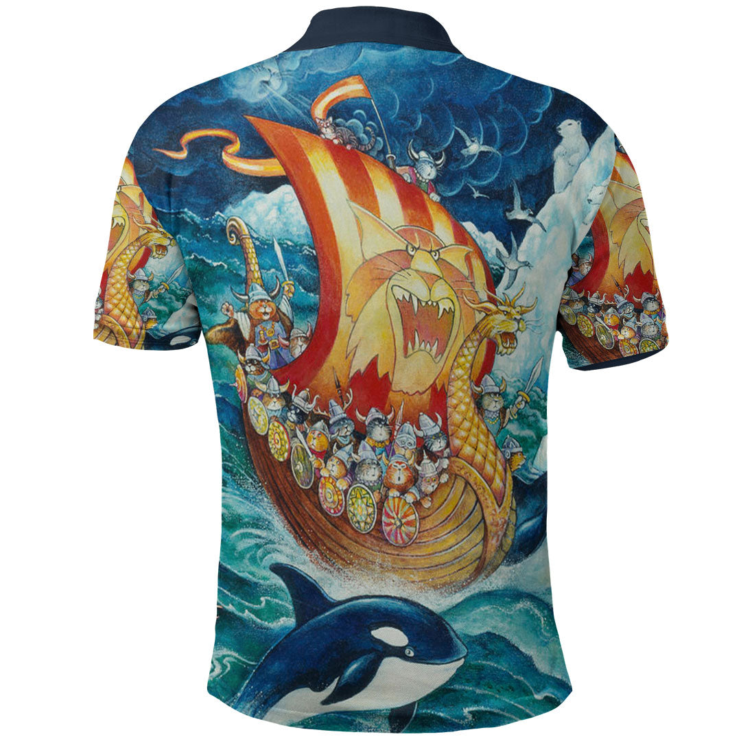 Viking Clothing Vikings Cat Drakkar Warship Polo Shirt RLT12 - Wonder Print Shop