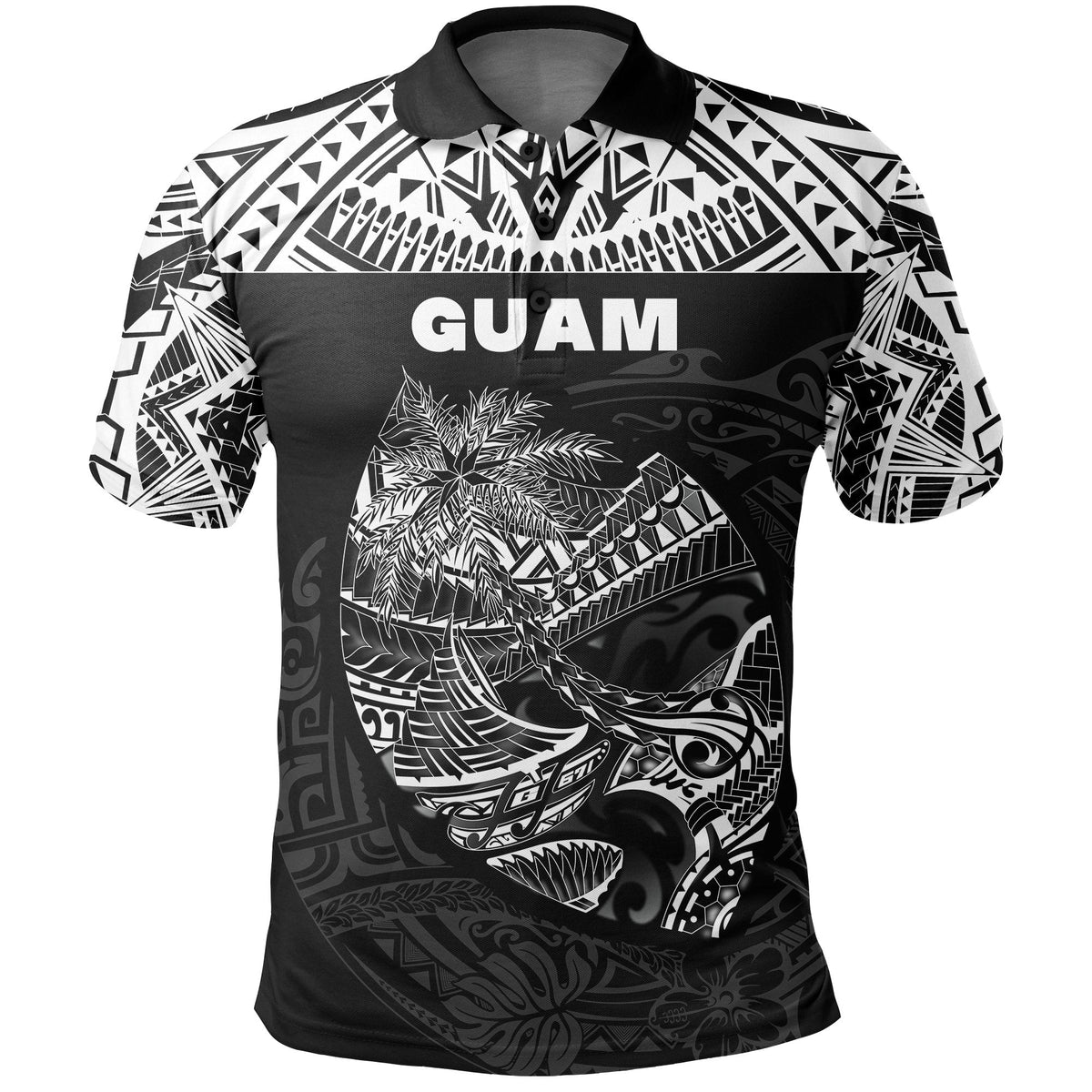 Guam Rugby Polo Shirt Polynesian Patterns Black LT16 - Wonder Print Shop