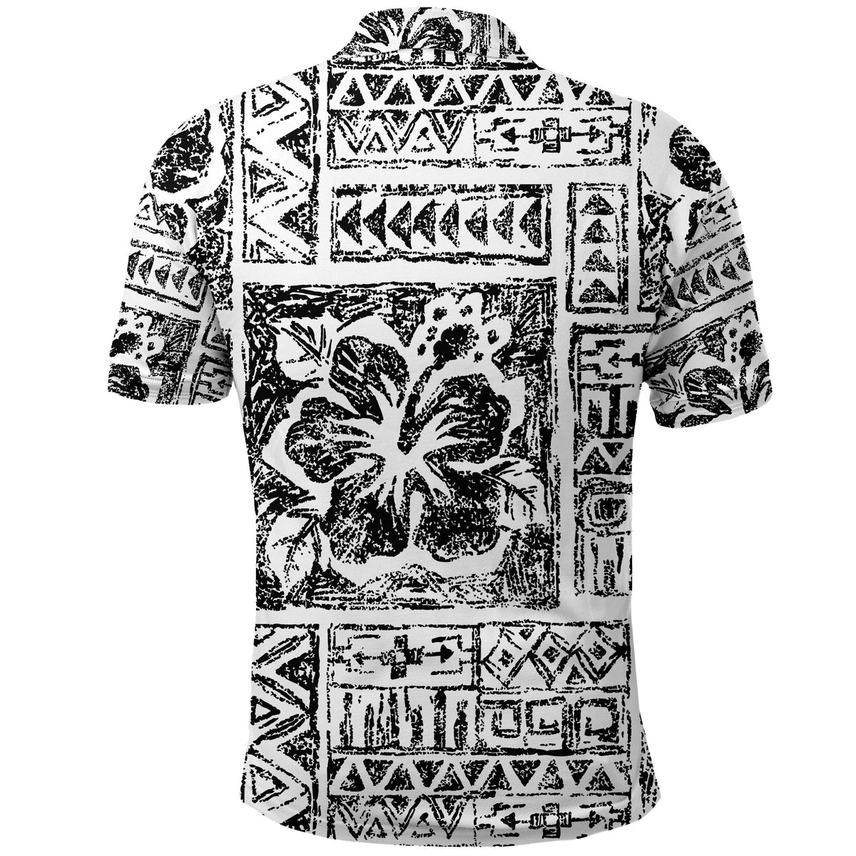 Fiji Tribal Black Polo Shirt Triple Hibiscus Tapa Style - Wonder Print Shop