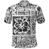 Fiji Tribal Black Polo Shirt Triple Hibiscus Tapa Style - Wonder Print Shop
