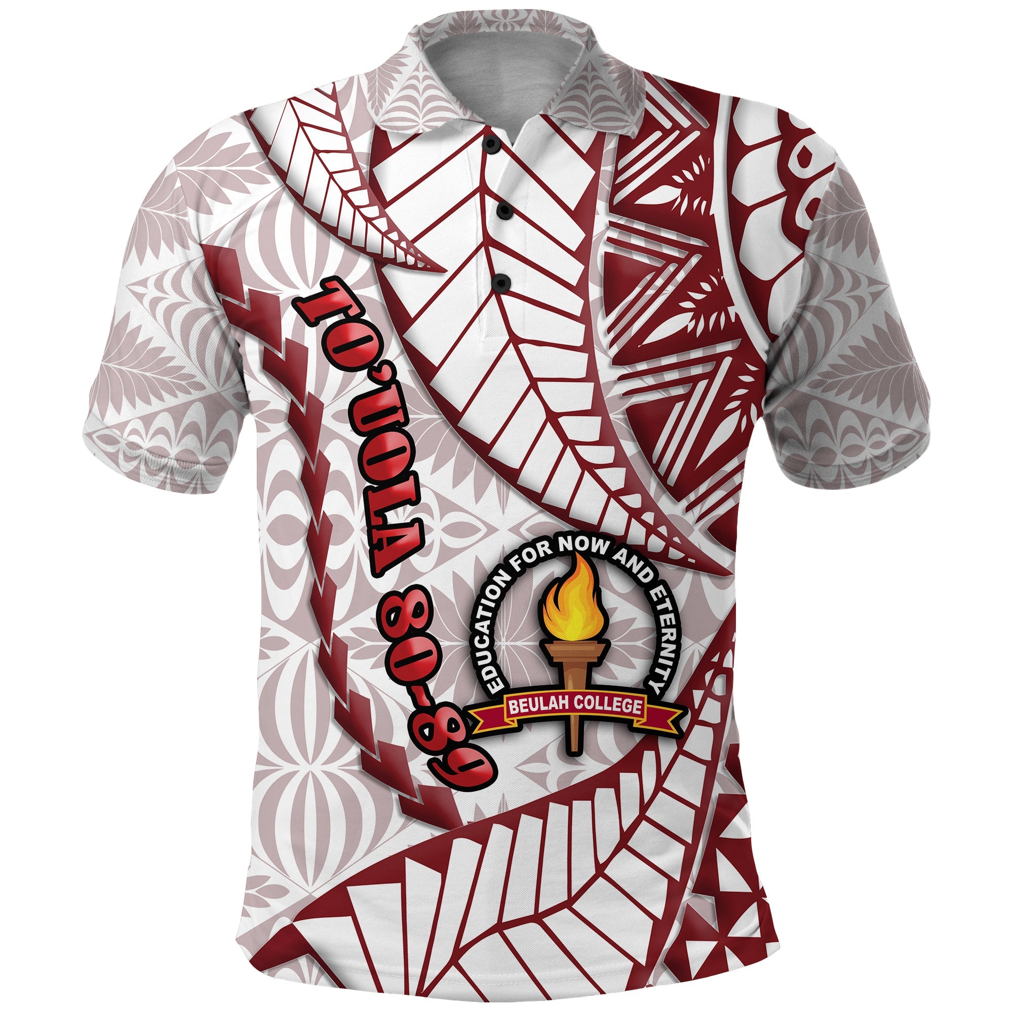 Touola 80 89 Tonga Polo Shirt Emancipation Day Kupesi Pattern No.2 White - Wonder Print Shop