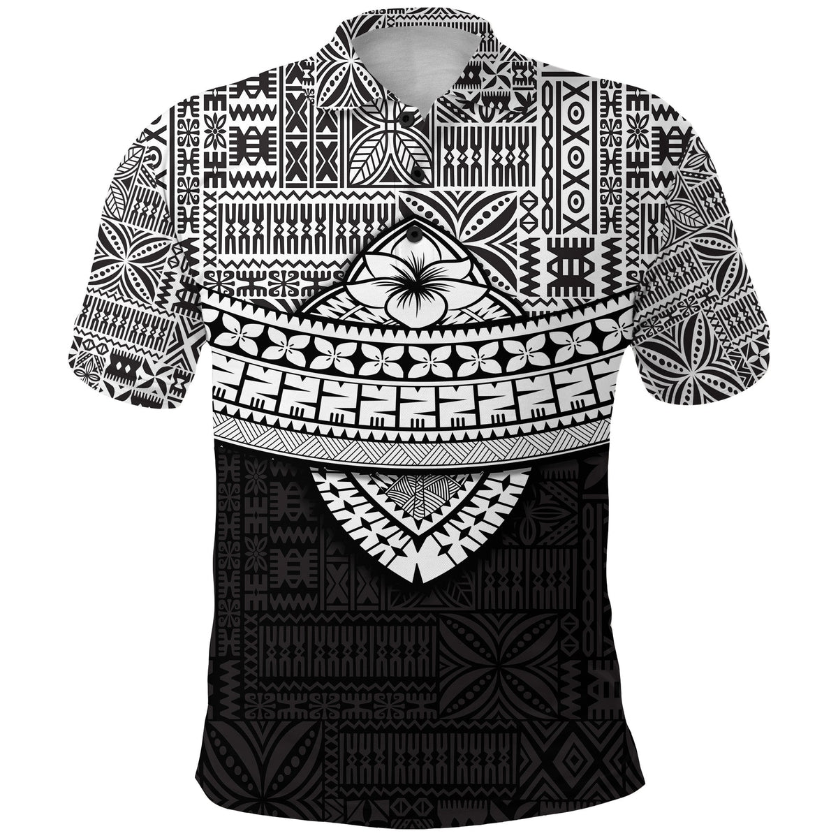 Fiji Tribal Black Polo Shirt Polynesian Chest White Style - Wonder Print Shop