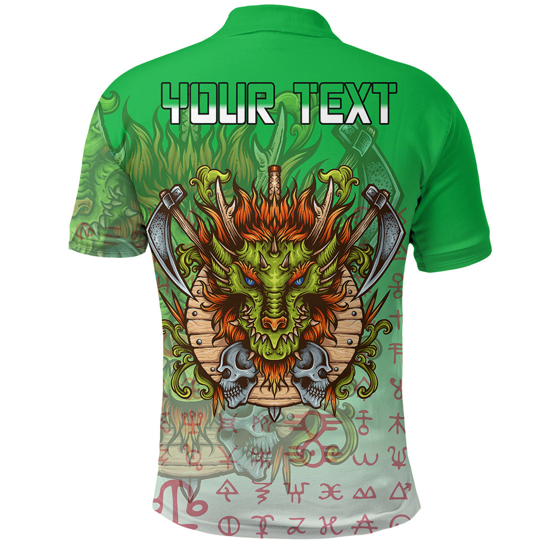 Custom Wales Viking Polo Shirt Dragon Style Green and White RLT12 - Wonder Print Shop