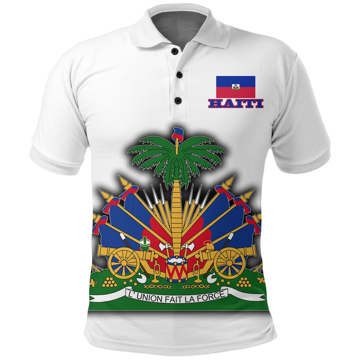 Haiti Polo Shirt Flag With Coat Of Arm (White) - Wonder Print Shop
