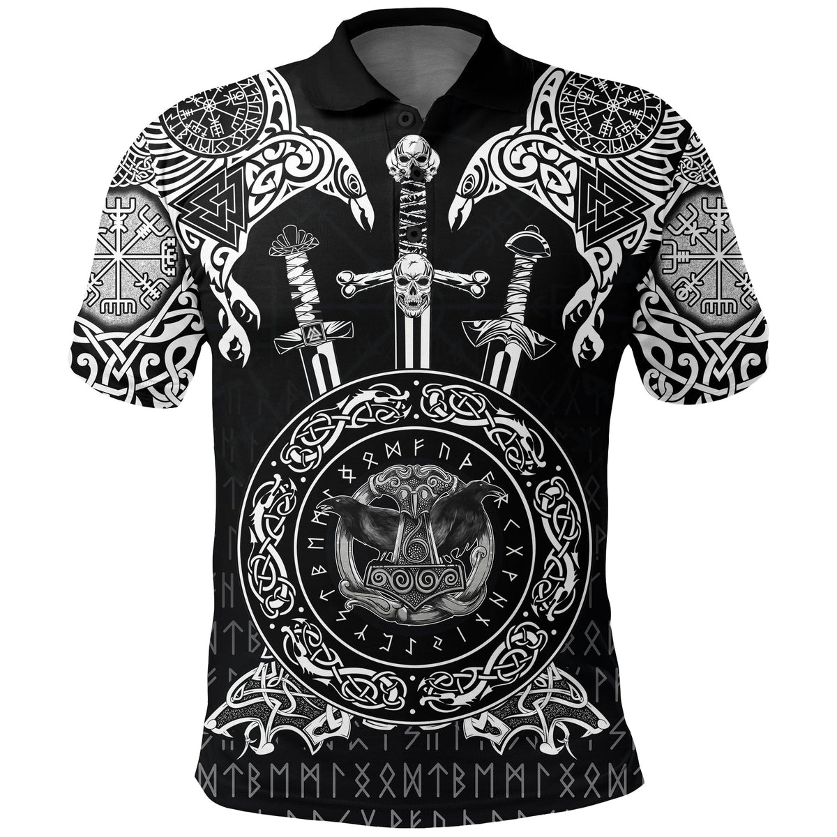 Viking Polo Shirt Huginn and Muniin With Mjolnir RLT12 - Wonder Print Shop