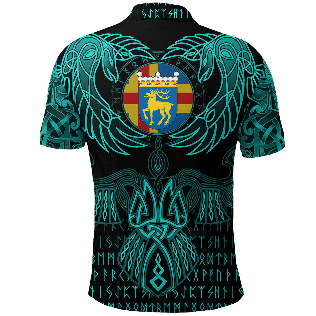 Viking Aaland Islands Polo Shirt Valknut of Odin Cyan RLT12 - Wonder Print Shop