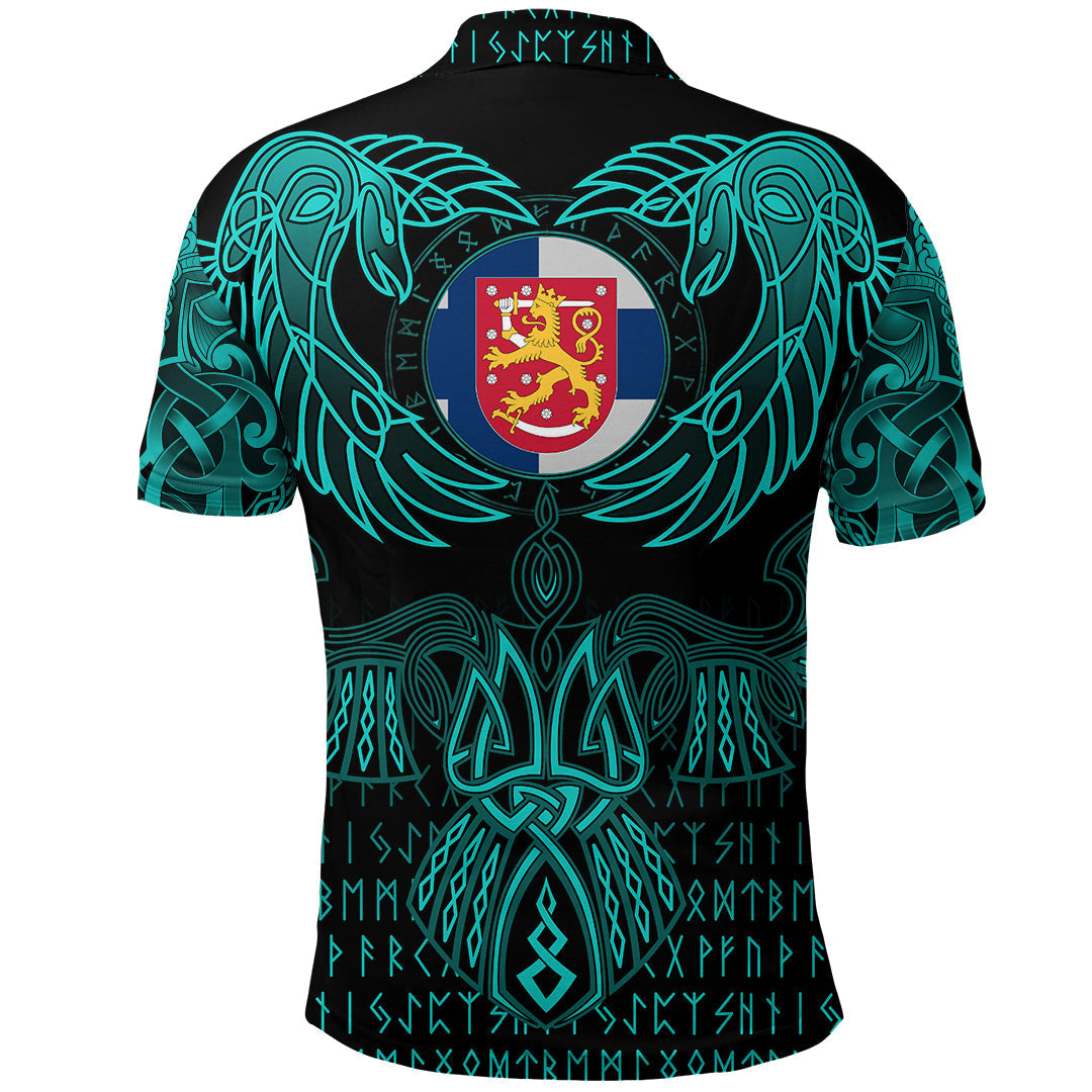 Viking Finland Polo Shirt Valknut of Odin Cyan RLT12 - Wonder Print Shop