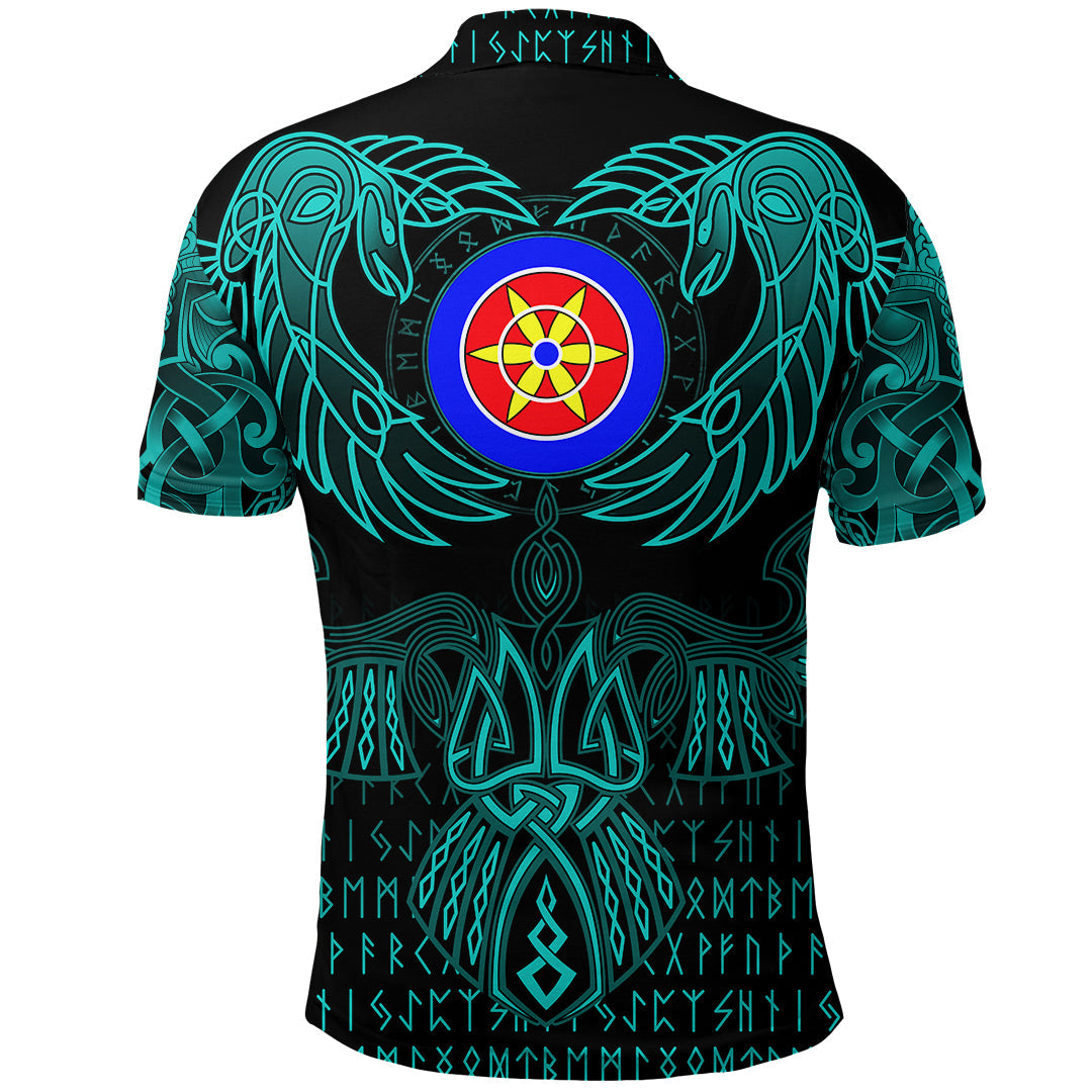 Viking Kven Polo Shirt Valknut of Odin Cyan RLT12 - Wonder Print Shop