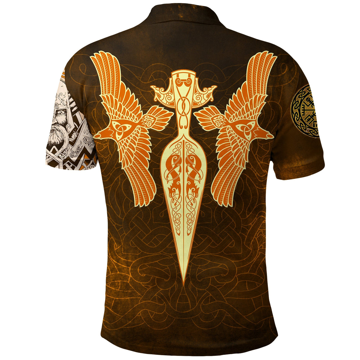 Viking Polo Shirt Gold Spear Of The God Odin Gungnir and Two Gold Ravens RLT12 - Wonder Print Shop