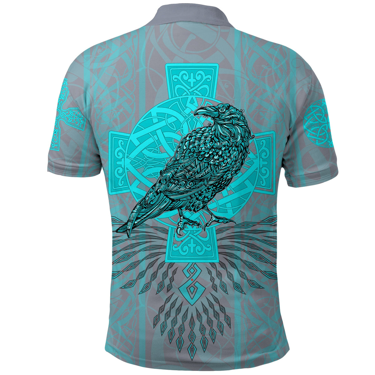 Viking Polo Shirt Odins Celtic Raven Scandinavian Tattoo Style Cyan RLT12 - Wonder Print Shop