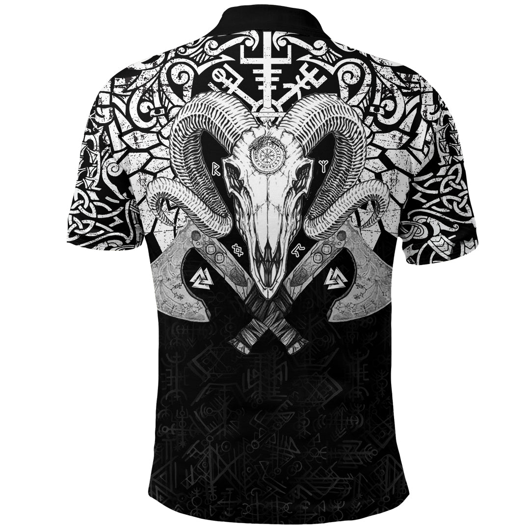 Viking Ram Skull Tattoo With Vegvisir and Valknut Polo Shirt RLT12 - Wonder Print Shop