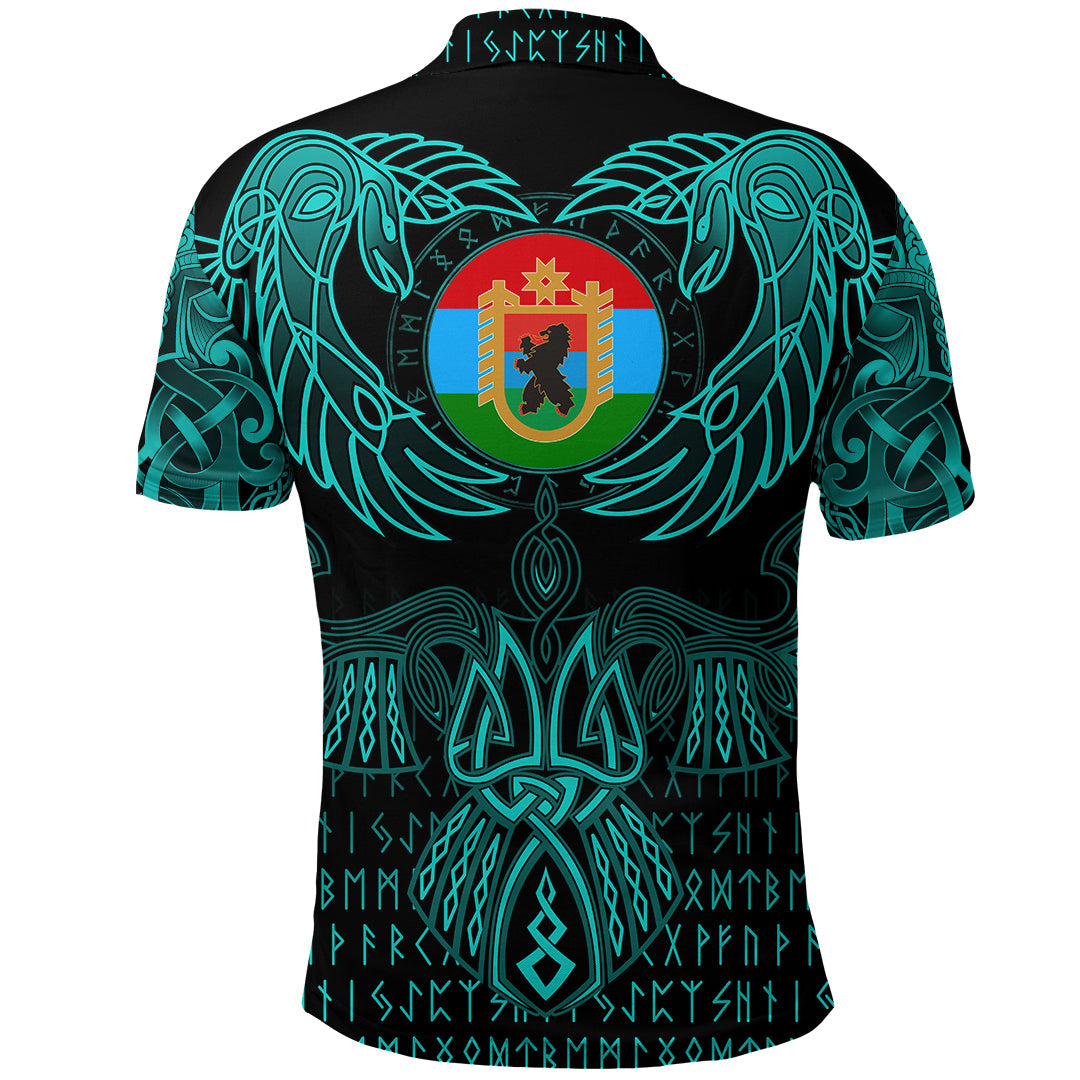 Viking Karelia Polo Shirt Valknut of Odin Cyan RLT12 - Wonder Print Shop