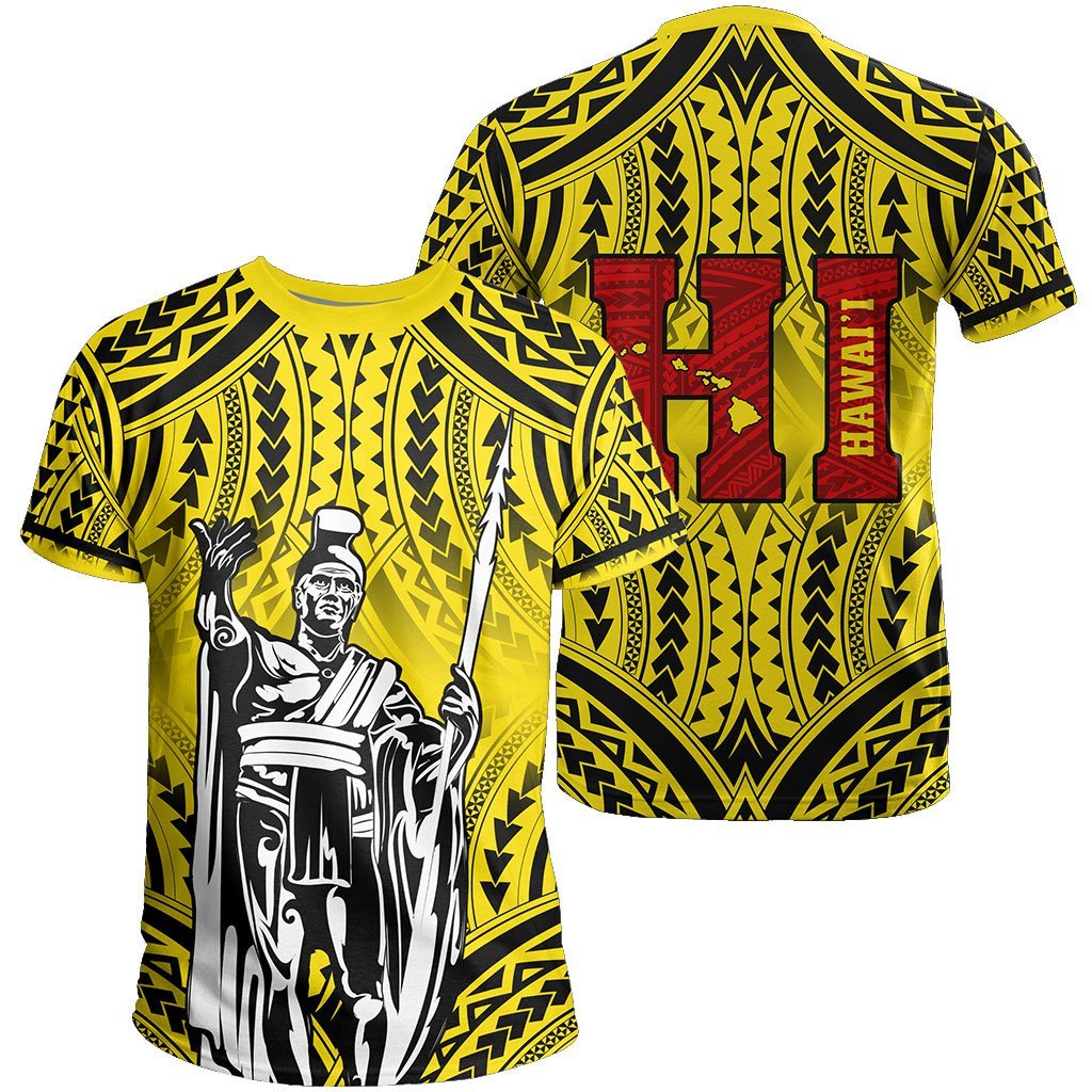 Hawaii Polynesian King Kamehameha Yellow Background T Shirt - Wonder Print Shop