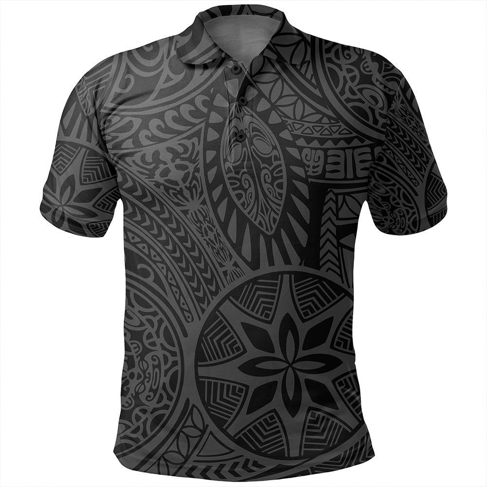Unisex Polynesian Hawaiian Style Tribal Tattoo Gray Polo Shirt - Wonder Print Shop