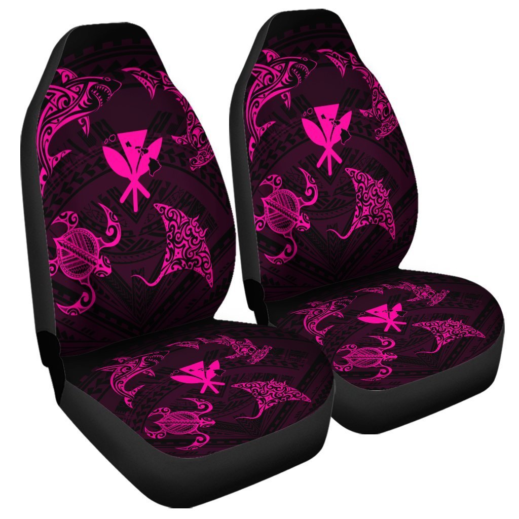 Polynesian Turtle Hammerhead Shark Ray Kanaka Hawaii Car Seat Covers Circle Pink - Wonder Print Shop