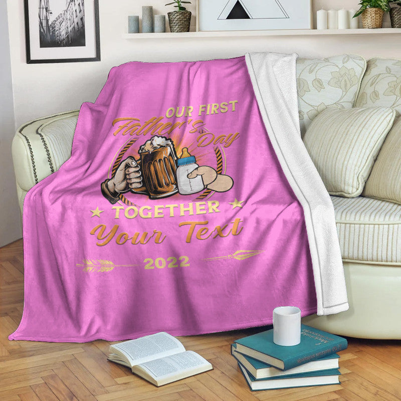 custom-father-day-premium-blanket-our-first-father-day-simple-style-pink
