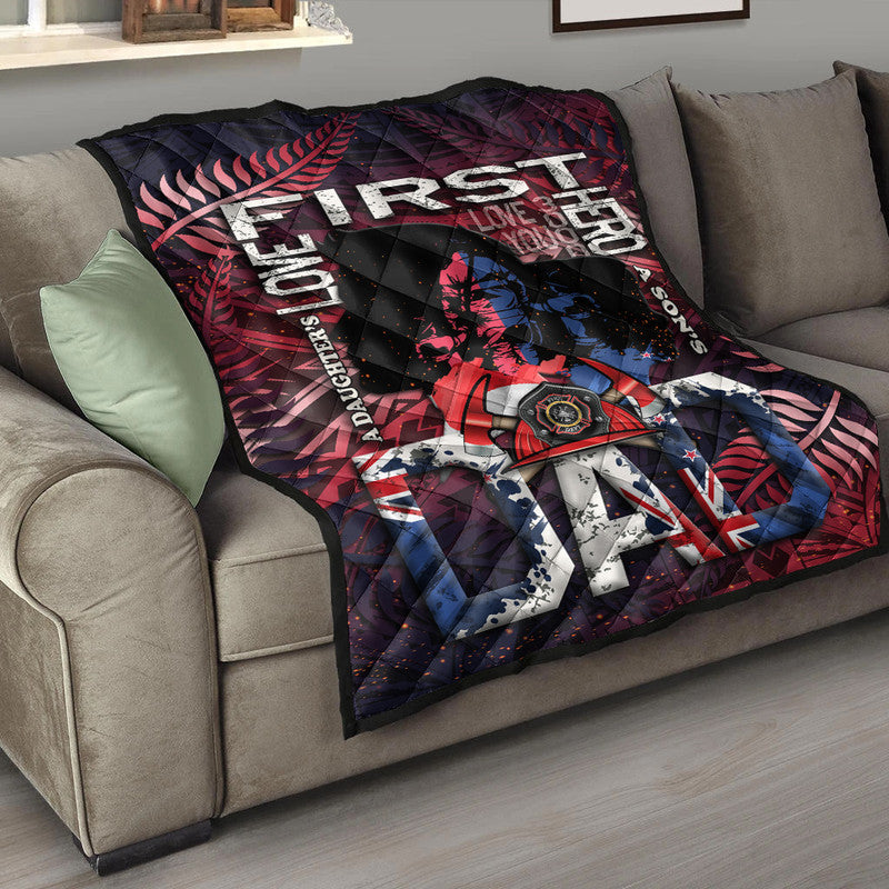 (Custom Personalised) Fathers Day - New Zealand Firefighter Dad Premium Quilt - Maori Pattern - Wonder Print Shop