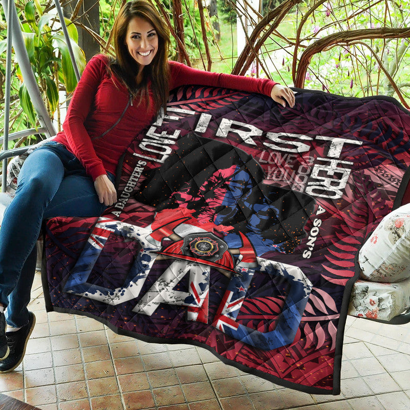 (Custom Personalised) Fathers Day - New Zealand Firefighter Dad Premium Quilt - Maori Pattern - Wonder Print Shop