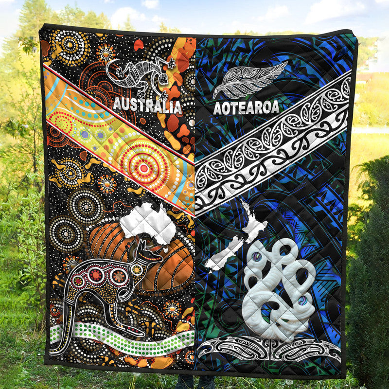 New Zealand Maori Aotearoa and Australia Aboriginal Premium Quilt Together Blue LT8 - Wonder Print Shop