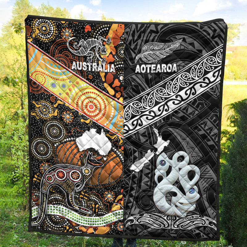 New Zealand Maori Aotearoa and Australia Aboriginal Premium Quilt Together Black LT8 - Wonder Print Shop